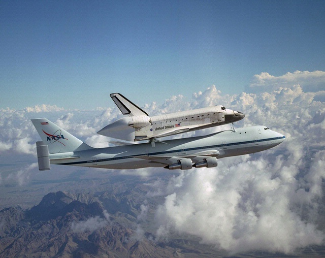 Space Shuttle Discovery Flies Atop 747